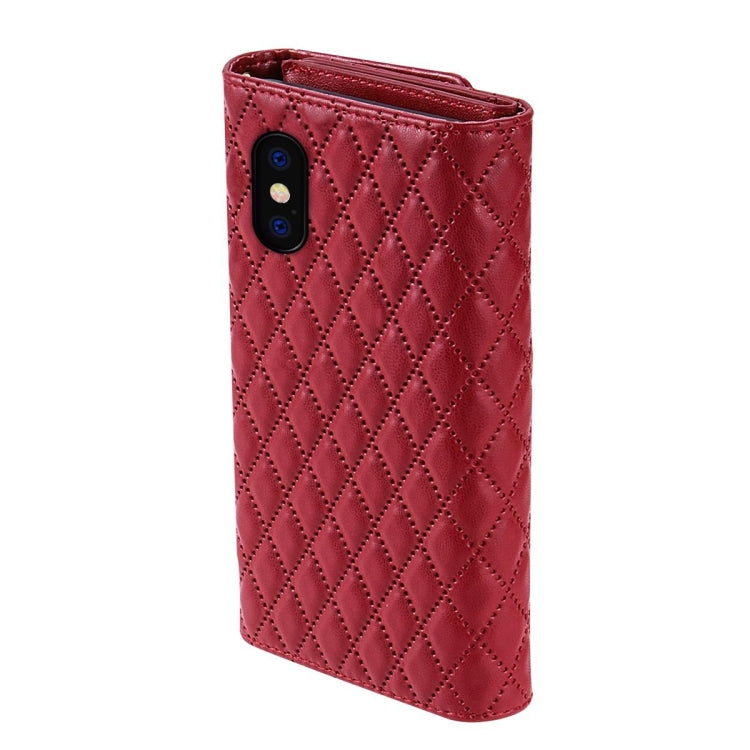 For iPhone XS Max Zipper Multi-Card Wallet Rhombic Leather Phone Case(Red) - More iPhone Cases by buy2fix | Online Shopping UK | buy2fix