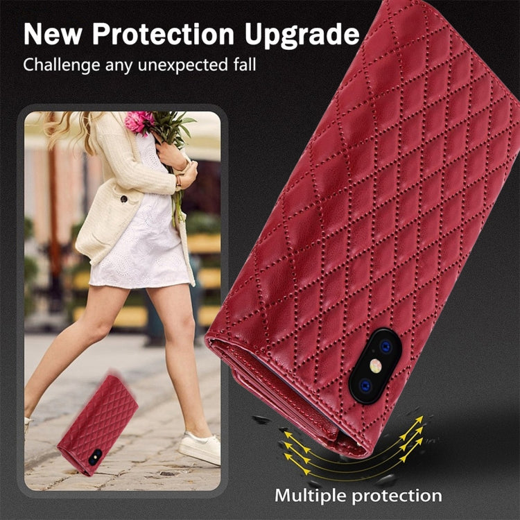 For iPhone XS Max Zipper Multi-Card Wallet Rhombic Leather Phone Case(Red) - More iPhone Cases by buy2fix | Online Shopping UK | buy2fix