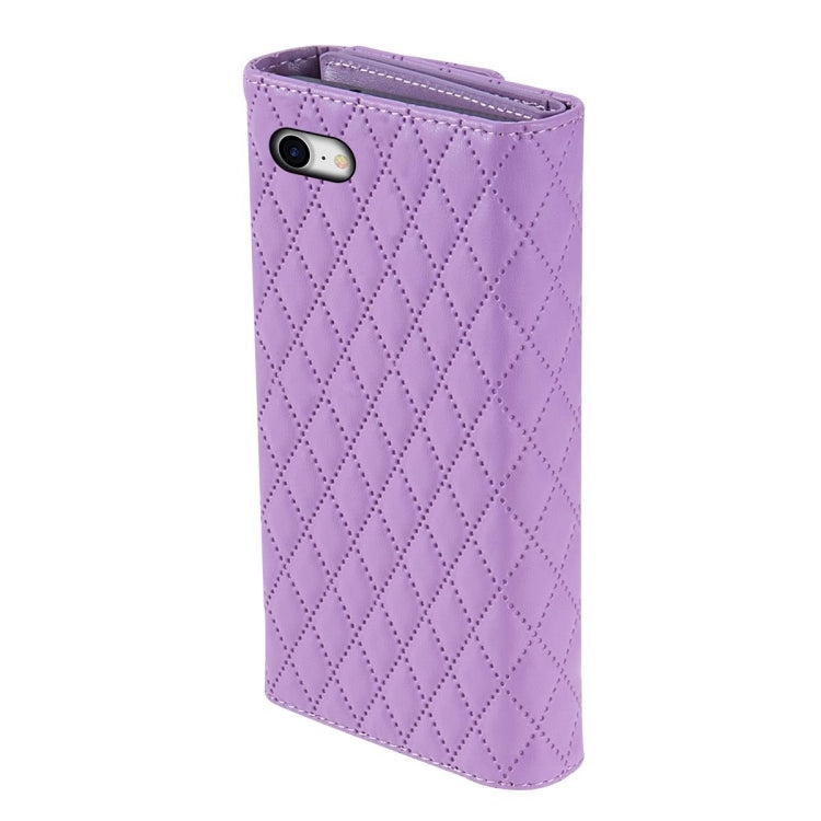 For iPhone 7 / 8 / SE 2022 Zipper Multi-Card Wallet Rhombic Leather Phone Case(Purple) - iPhone SE 2022 / 2020 / 8 / 7 Cases by buy2fix | Online Shopping UK | buy2fix