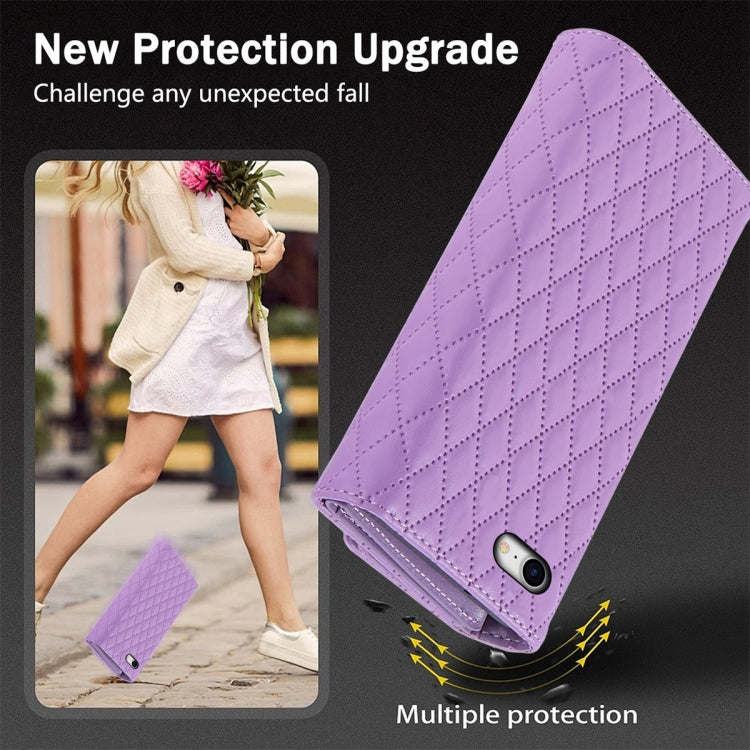 For iPhone 7 / 8 / SE 2022 Zipper Multi-Card Wallet Rhombic Leather Phone Case(Purple) - iPhone SE 2022 / 2020 / 8 / 7 Cases by buy2fix | Online Shopping UK | buy2fix