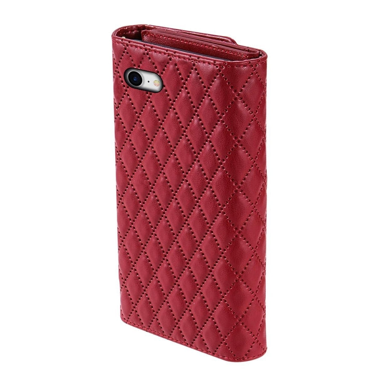 For iPhone 7 / 8 / SE 2022 Zipper Multi-Card Wallet Rhombic Leather Phone Case(Red) - iPhone SE 2022 / 2020 / 8 / 7 Cases by buy2fix | Online Shopping UK | buy2fix