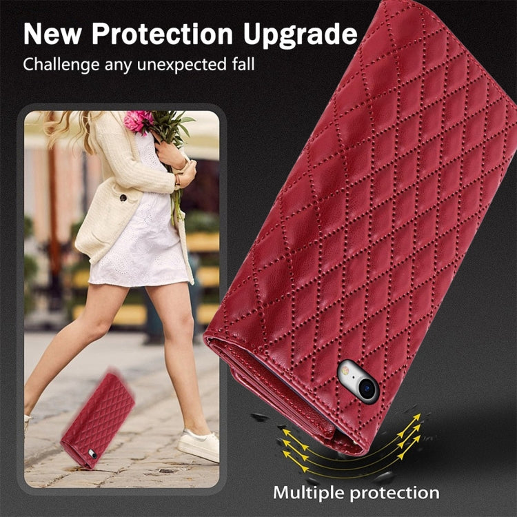 For iPhone 7 / 8 / SE 2022 Zipper Multi-Card Wallet Rhombic Leather Phone Case(Red) - iPhone SE 2022 / 2020 / 8 / 7 Cases by buy2fix | Online Shopping UK | buy2fix