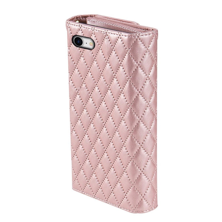 For iPhone 7 / 8 / SE 2022 Zipper Multi-Card Wallet Rhombic Leather Phone Case(Rose Gold) - iPhone SE 2022 / 2020 / 8 / 7 Cases by buy2fix | Online Shopping UK | buy2fix
