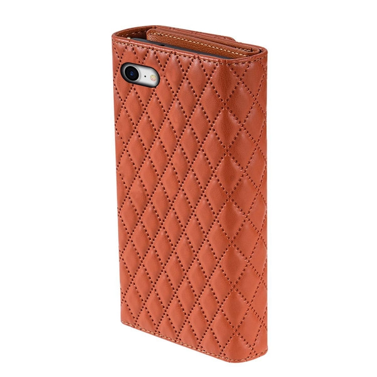 For iPhone 7 / 8 / SE 2022 Zipper Multi-Card Wallet Rhombic Leather Phone Case(Brown) - iPhone SE 2022 / 2020 / 8 / 7 Cases by buy2fix | Online Shopping UK | buy2fix