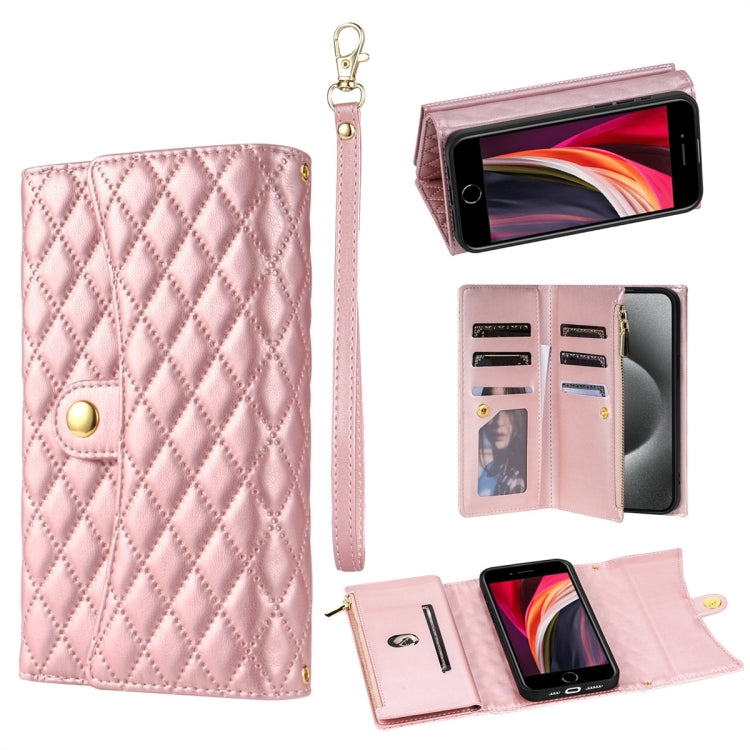 For iPhone 7 Plus / 8 Plus Zipper Multi-Card Wallet Rhombic Leather Phone Case(Rose Gold) - More iPhone Cases by buy2fix | Online Shopping UK | buy2fix