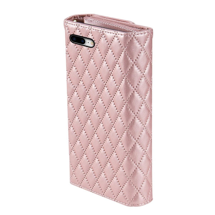 For iPhone 7 Plus / 8 Plus Zipper Multi-Card Wallet Rhombic Leather Phone Case(Rose Gold) - More iPhone Cases by buy2fix | Online Shopping UK | buy2fix