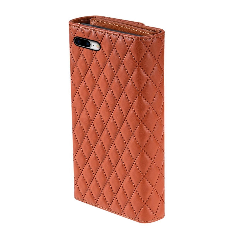 For iPhone 7 Plus / 8 Plus Zipper Multi-Card Wallet Rhombic Leather Phone Case(Brown) - More iPhone Cases by buy2fix | Online Shopping UK | buy2fix