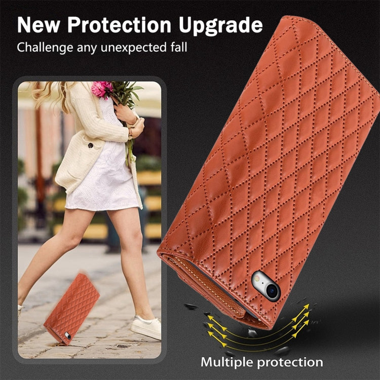 For iPhone 7 Plus / 8 Plus Zipper Multi-Card Wallet Rhombic Leather Phone Case(Brown) - More iPhone Cases by buy2fix | Online Shopping UK | buy2fix