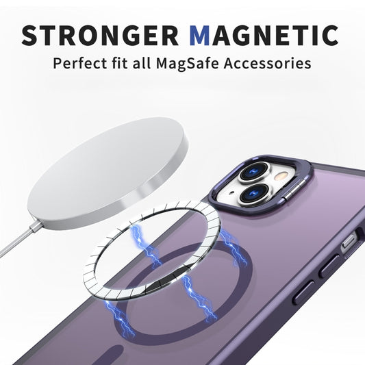 For iPhone 15 Plus Metal Invisible Camera Holder MagSafe Magnetic Phone Case(Purple) by buy2fix
