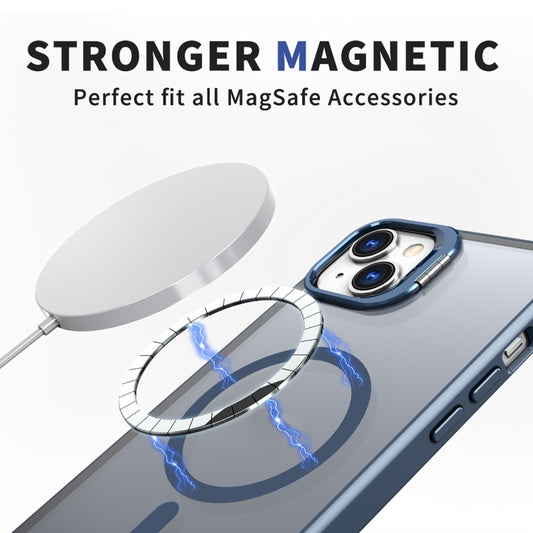 For iPhone 12 Metal Invisible Camera Holder MagSafe Magnetic Phone Case(Blue) by buy2fix