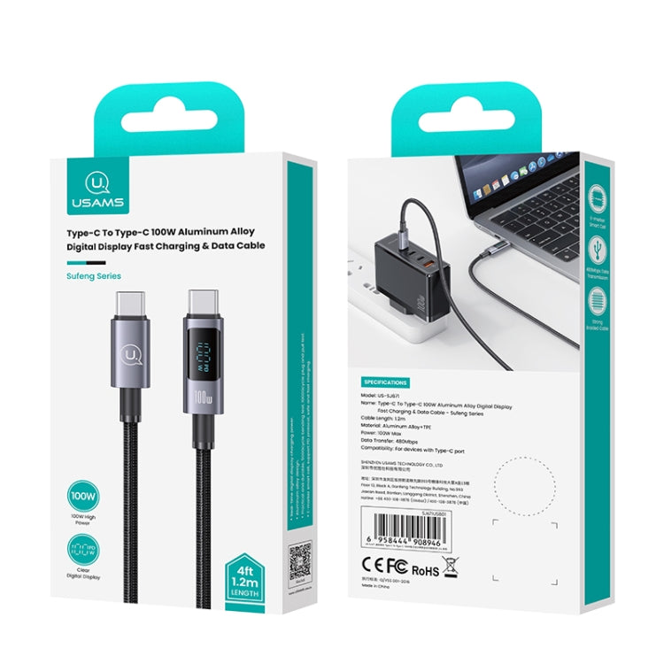 USAMS US-SJ671 Type-C To Type-C 100W Fast Charge Digital Display Data Cable, Length: 1.2m(Black) by USAMS