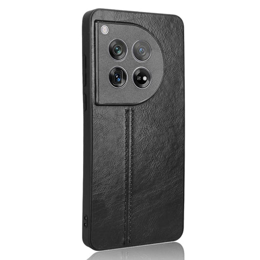 For OnePlus 12 Cow Pattern Sewing Back Cover Phone Case(Black) by buy2fix