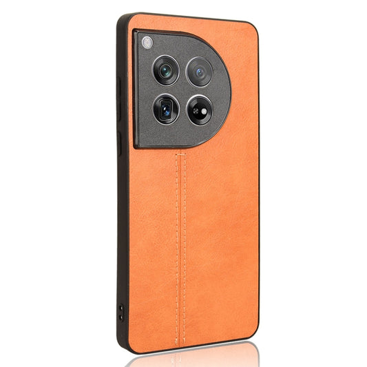 For OnePlus 12 Cow Pattern Sewing Back Cover Phone Case(Orange) by buy2fix