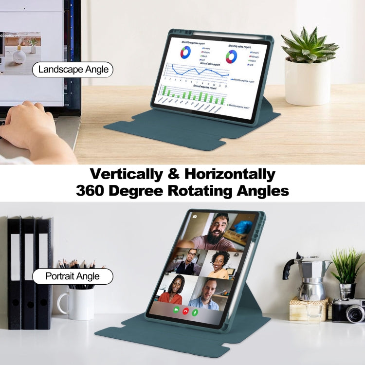 For Lenovo Tab M11/Xiaoxin Pad 11 2024 360 Rotation Transparent Smart Leather Case with Keyboard(Dark Green) by buy2fix