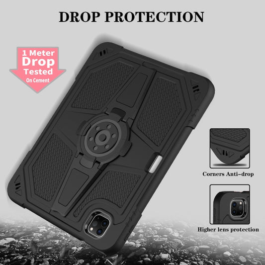 For iPad Air 2022 10.9 / Pro 11 2022 Punk Stand PC Hybrid Silicone Tablet Case with Shoulder Strap(Black) - iPad Pro 11 (2022/2021) Cases by buy2fix | Online Shopping UK | buy2fix