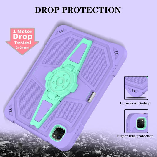 For iPad Air 2022 10.9 / Pro 11 2022 Punk Stand PC Hybrid Silicone Tablet Case with Shoulder Strap(Purple Teal) - iPad Pro 11 (2022/2021) Cases by buy2fix | Online Shopping UK | buy2fix