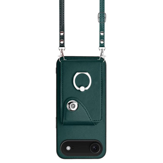 For iPhone Air Organ Card Bag Ring Holder Phone Case with Long Lanyard(Green) - iPhone Air Cases by buy2fix | Online Shopping UK | buy2fix