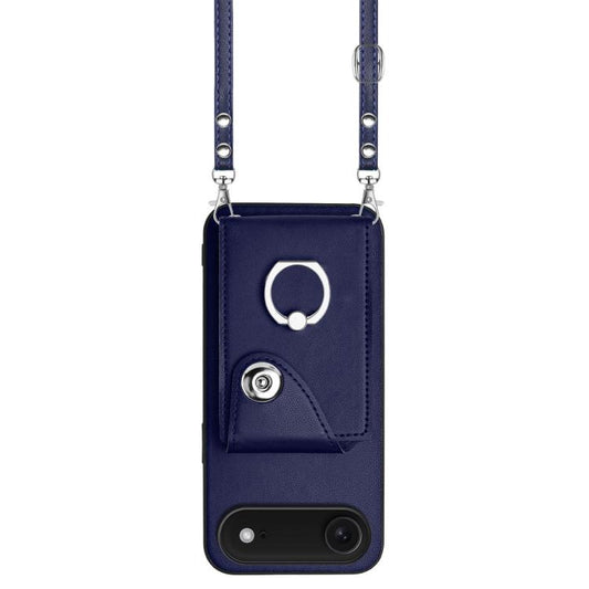 For iPhone Air Organ Card Bag Ring Holder Phone Case with Long Lanyard(Blue) - iPhone Air Cases by buy2fix | Online Shopping UK | buy2fix