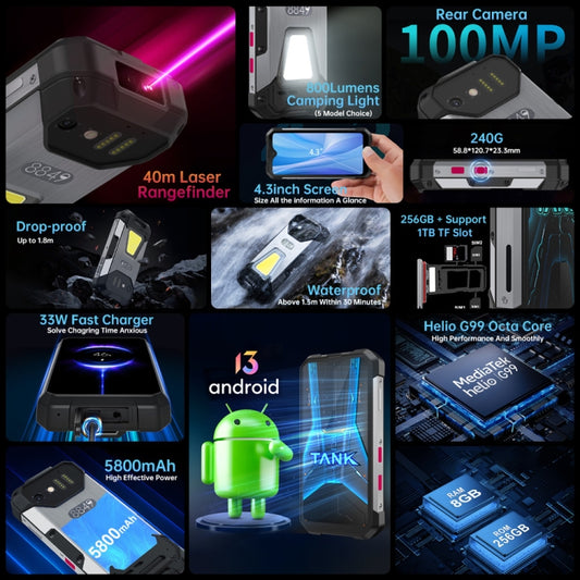 Unihertz Tank mini 1 / 8849, 12GB+256GB, Laser Rangefinder, 100MP Camera, 4.3 inch Android 13 Helio G99 Octa Core, Network: 4G(Black) by Unihertz