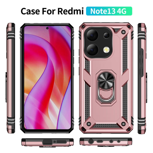 For Xiaomi Redmi Note 13 4G Shockproof TPU + PC Phone Case with Holder(Rose Gold) by buy2fix