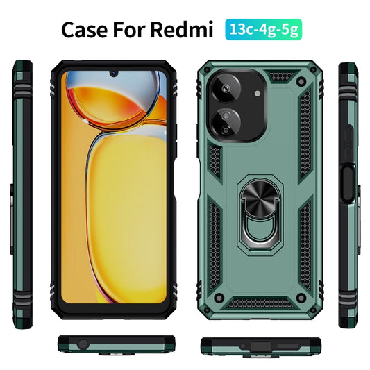 For Xiaomi Redmi 13C 4G/5G Shockproof TPU + PC Phone Case with Holder(Dark Green) by buy2fix