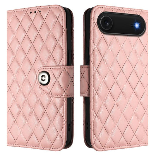 For iPhone Air Rhombic Texture Flip Leather Phone Case with Lanyard(Coral Pink) - iPhone Air Cases by buy2fix | Online Shopping UK | buy2fix