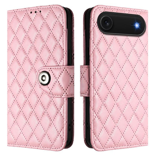 For iPhone Air Rhombic Texture Flip Leather Phone Case with Lanyard(Pink) - iPhone Air Cases by buy2fix | Online Shopping UK | buy2fix