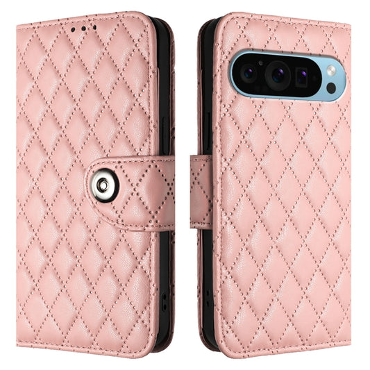 For Google Pixel 9 Pro XL Rhombic Texture Flip Leather Phone Case with Lanyard(Coral Pink) by buy2fix
