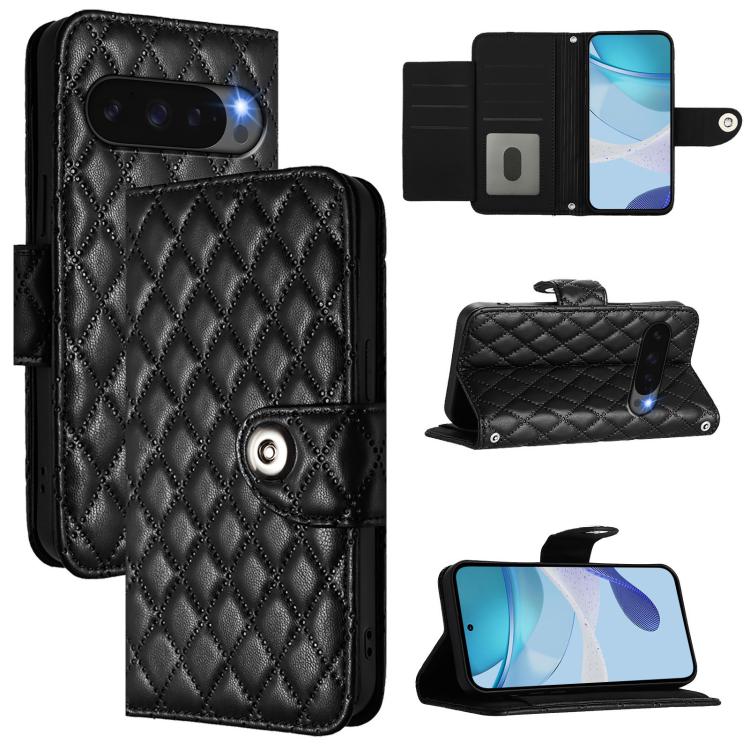 For Google Pixel 10 Pro XL 5G Global Rhombic Texture Flip Leather Phone Case with Lanyard(Black) - Google Cases by buy2fix | Online Shopping UK | buy2fix