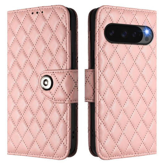 For Google Pixel 10 Pro XL 5G Global Rhombic Texture Flip Leather Phone Case with Lanyard(Coral Pink) - Google Cases by buy2fix | Online Shopping UK | buy2fix