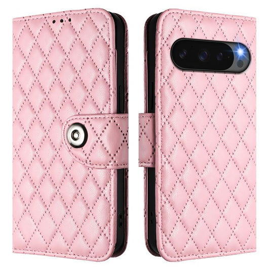 For Google Pixel 10 Pro XL 5G Global Rhombic Texture Flip Leather Phone Case with Lanyard(Pink) - Google Cases by buy2fix | Online Shopping UK | buy2fix