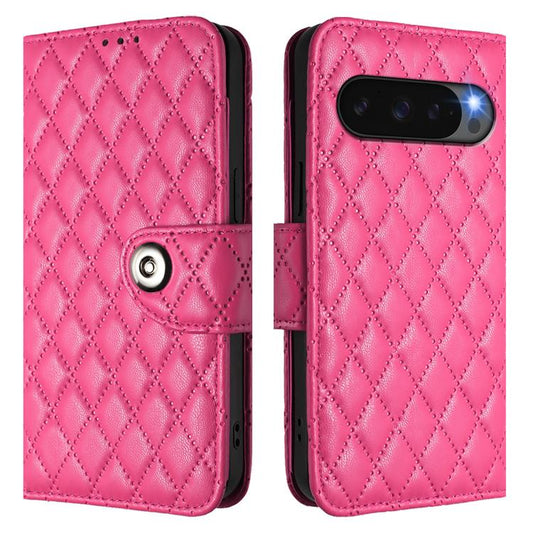 For Google Pixel 10 5G Global Rhombic Texture Flip Leather Phone Case with Lanyard(Rose Red) - Google Cases by buy2fix | Online Shopping UK | buy2fix