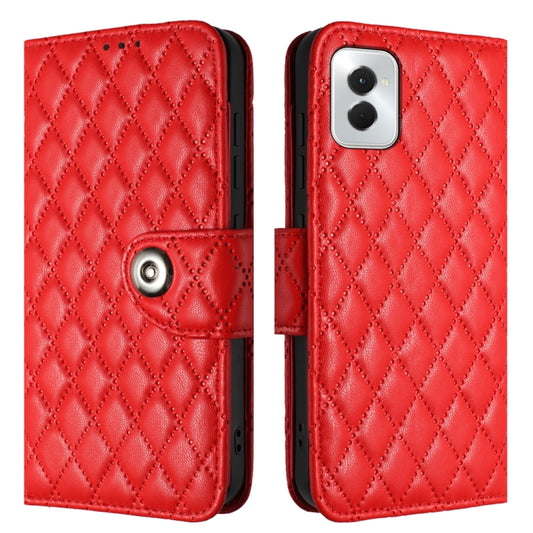 For Motorola Moto G Power 5G 2024 Rhombic Texture Flip Leather Phone Case with Lanyard(Red) by buy2fix