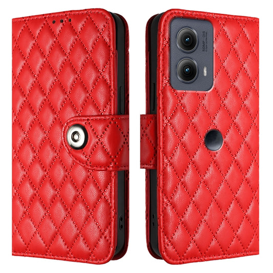 For Motorola Edge 2024 Rhombic Texture Flip Leather Phone Case with Lanyard(Red) by buy2fix