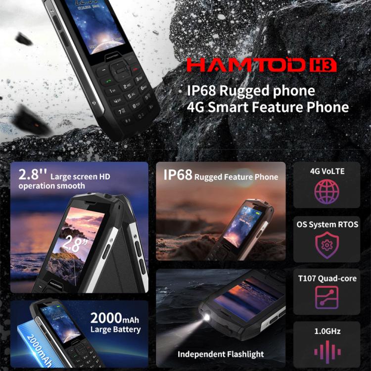 HAMTOD H3 Rugged Phone, EU Version, 2.8 inch T107 ARM CortexTM A7 Quad-core 1.0GHz, Network: 4G, VoLTE, BT, SOS(Red) - Other by HAMTOD | Online Shopping UK | buy2fix