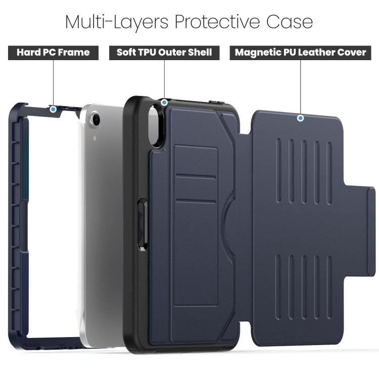 For iPad mini 2024 / mini 6 Notebook Magnetic Leather Tablet Case(Navy Blue) - iPad mini 2024 Cases by buy2fix | Online Shopping UK | buy2fix