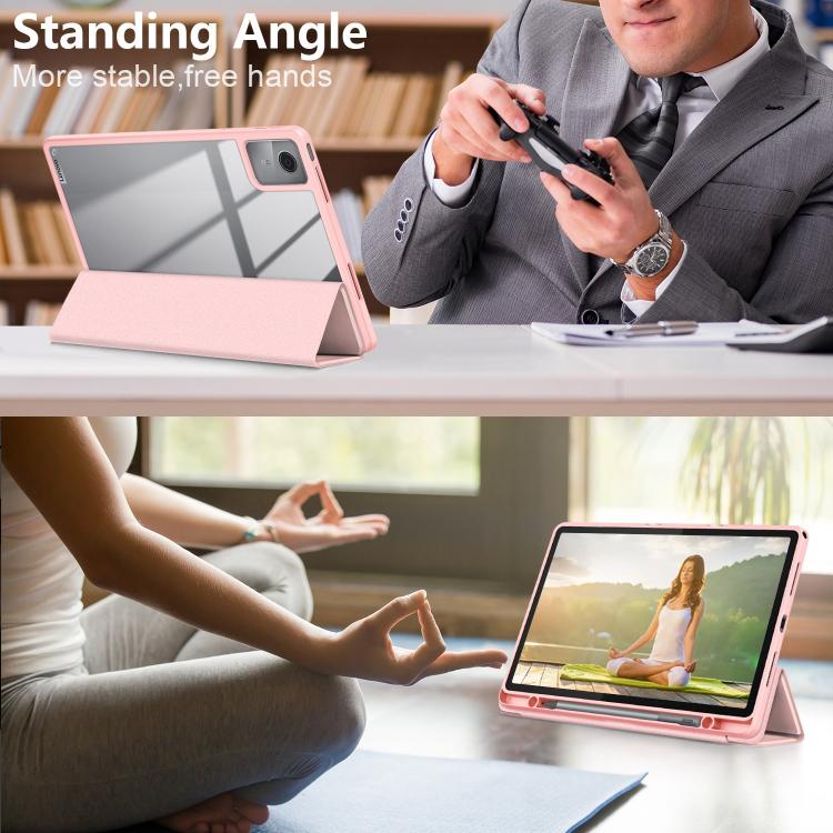 For Lenovo Tab M11 / Xiaoxin Pad 2024 Acrylic 3-Fold Solid Color Smart Leather Tablet Case(Pink) by buy2fix