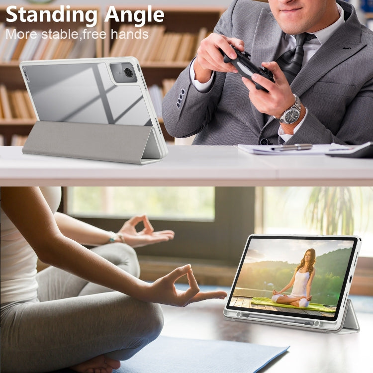 For Lenovo Tab M11 / Xiaoxin Pad 2024 Acrylic 3-Fold Solid Color Smart Leather Tablet Case(Grey) by buy2fix