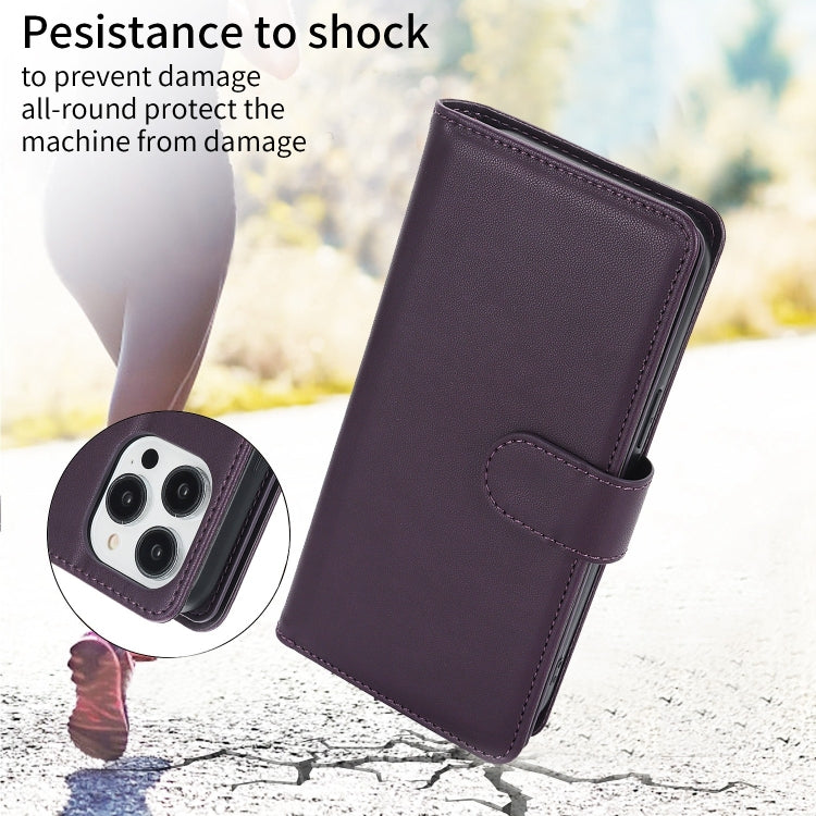 For iPhone 16 Pro Max Multi-Card Wallet RFID Leather Phone Case(Dark Purple) by buy2fix