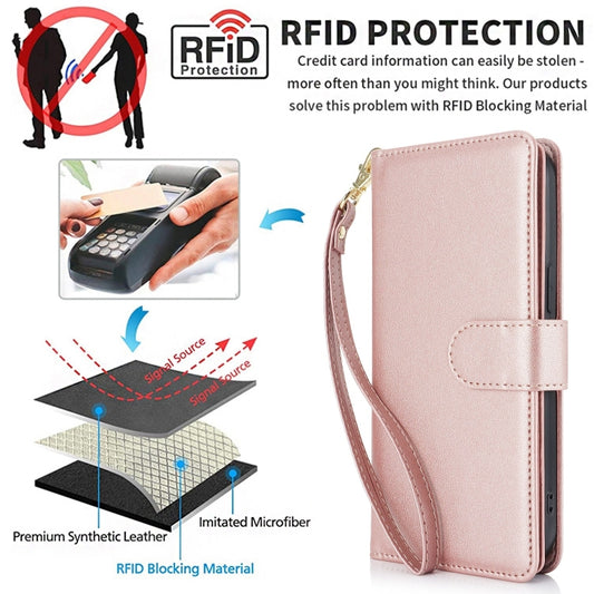 For iPhone 16 Plus Multi-Card Wallet RFID Leather Phone Case(Rose Gold) by buy2fix