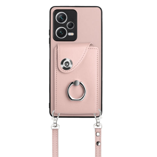 For Xiaomi Redmi Note 12 Pro+ 5G Global Organ Card Bag Ring Holder Phone Case with Long Lanyard(Pink) by buy2fix