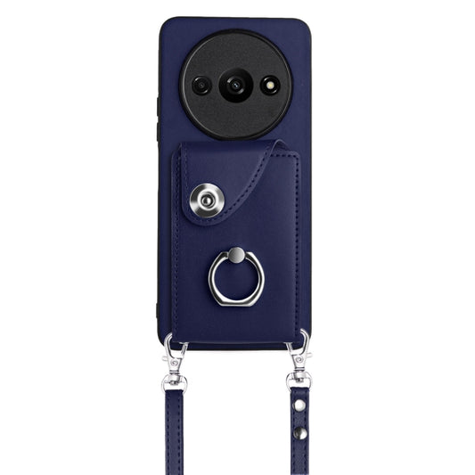For Xiaomi Redmi A3 4G Organ Card Bag Ring Holder Phone Case with Long Lanyard(Blue) by buy2fix