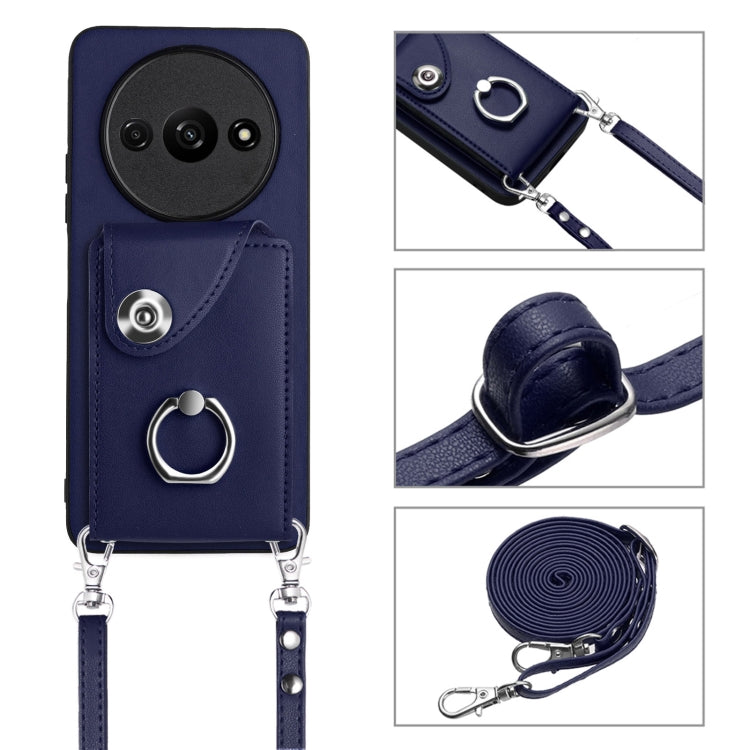 For Xiaomi Redmi A3 4G Organ Card Bag Ring Holder Phone Case with Long Lanyard(Blue) by buy2fix