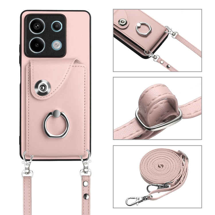 For Xiaomi Redmi Note 13 5G Global Organ Card Bag Ring Holder Phone Case with Long Lanyard(Pink) - Xiaomi Cases by buy2fix | Online Shopping UK | buy2fix