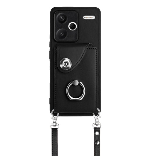 For Xiaomi Redmi Note 13 Pro+ Organ Card Bag Ring Holder Phone Case with Long Lanyard(Black) by buy2fix