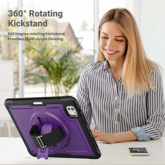 For iPad Pro 11 2025 / 2024 Honeycomb Hand Grip Turntable Stand Tablet Case(Purple) by buy2fix