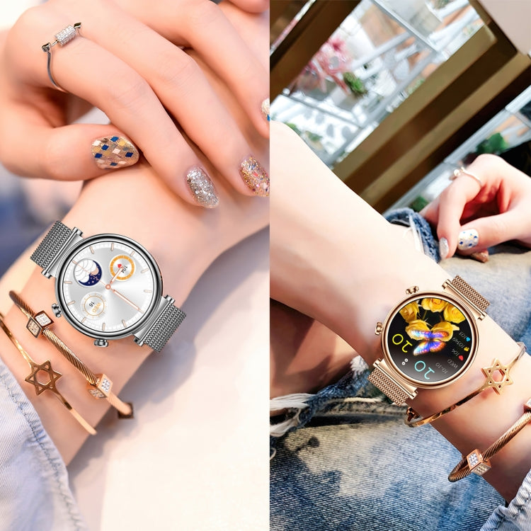 T86 Woman Health 1.27 inch Smart Watch, BT Call / Physiological Cycle / Heart Rate / Blood Pressure / Blood Glucose / SOS(Rose Gold Steel Band) by buy2fix