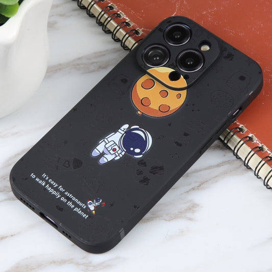 For iPhone 16 Pro Max Astronaut Pattern Silicone Straight Edge Phone Case(Planet Landing-Black) by buy2fix