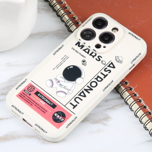 For iPhone 16 Pro Astronaut Pattern Silicone Straight Edge Phone Case(Mars Astronaut-White) by buy2fix
