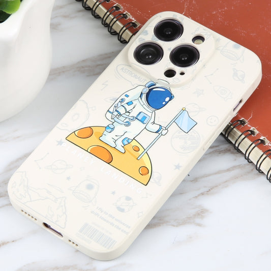 For iPhone 16 Pro Astronaut Pattern Silicone Straight Edge Phone Case(Planet Landing-White) by buy2fix
